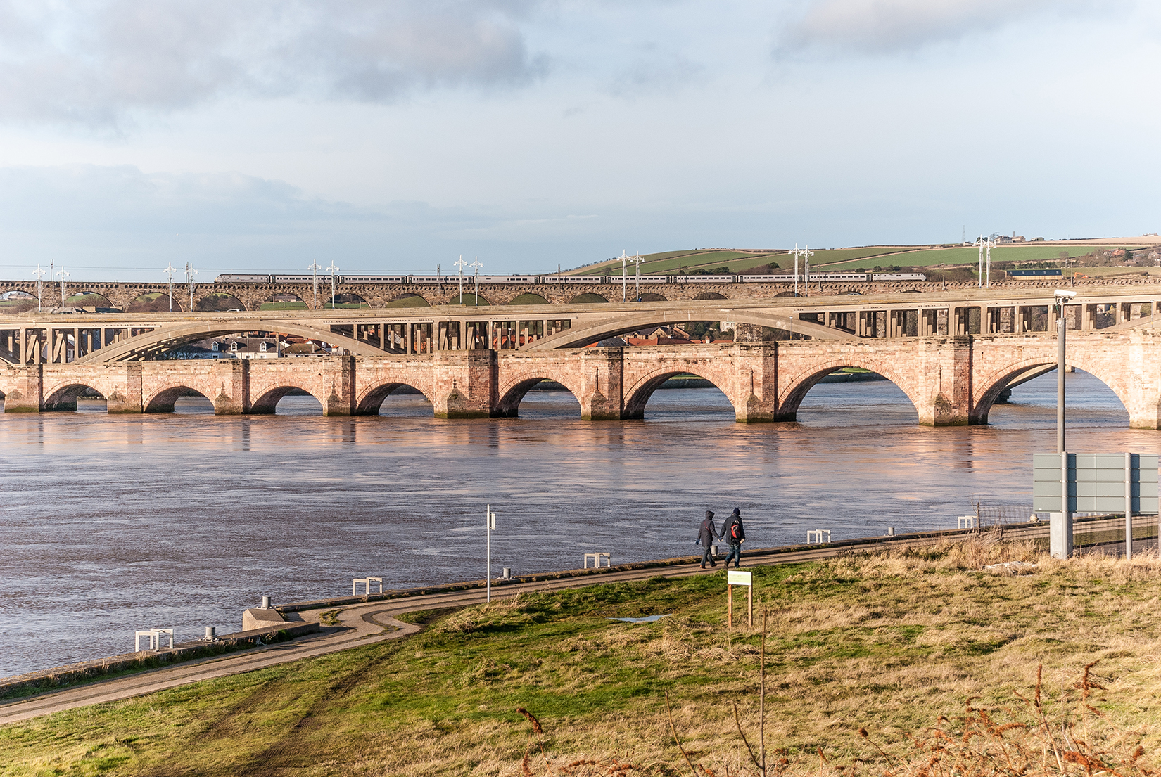 Rail and road bridges spanning the River Tweed