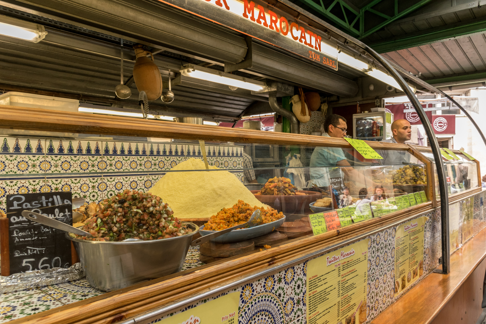 Freshly prepared Moroccan couscous and other street food ready to eat