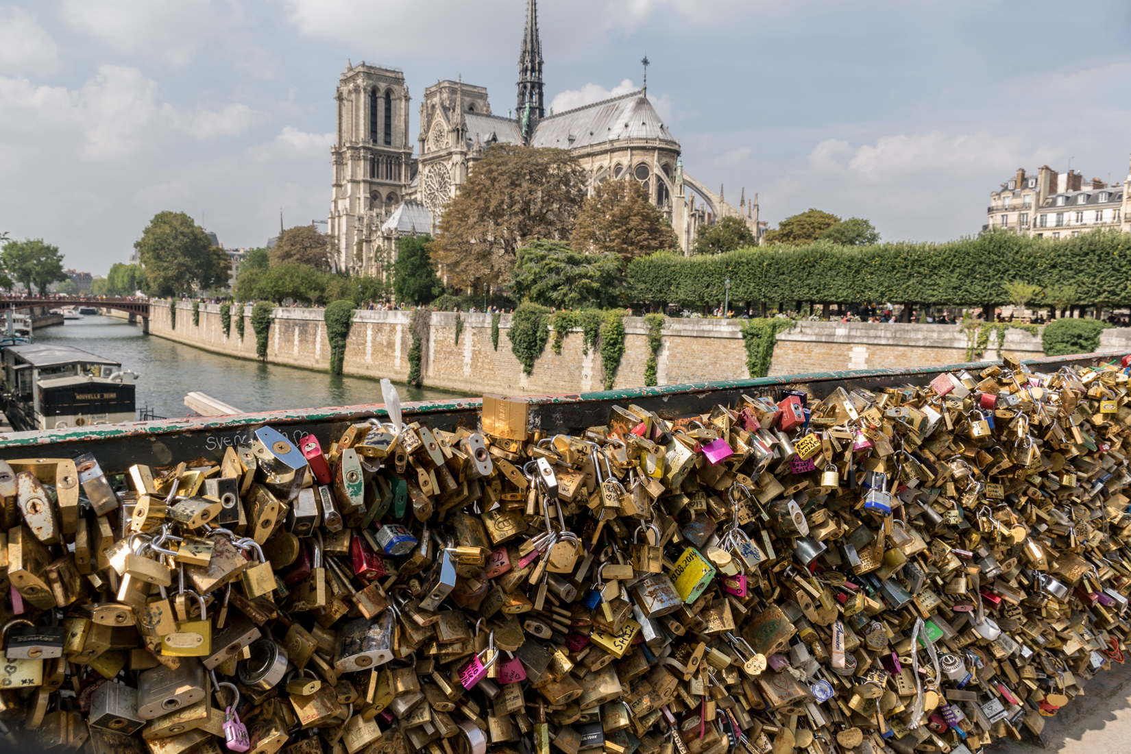 The Pont de l'Archevêché bridge over the Seine covered in thousands of love locks