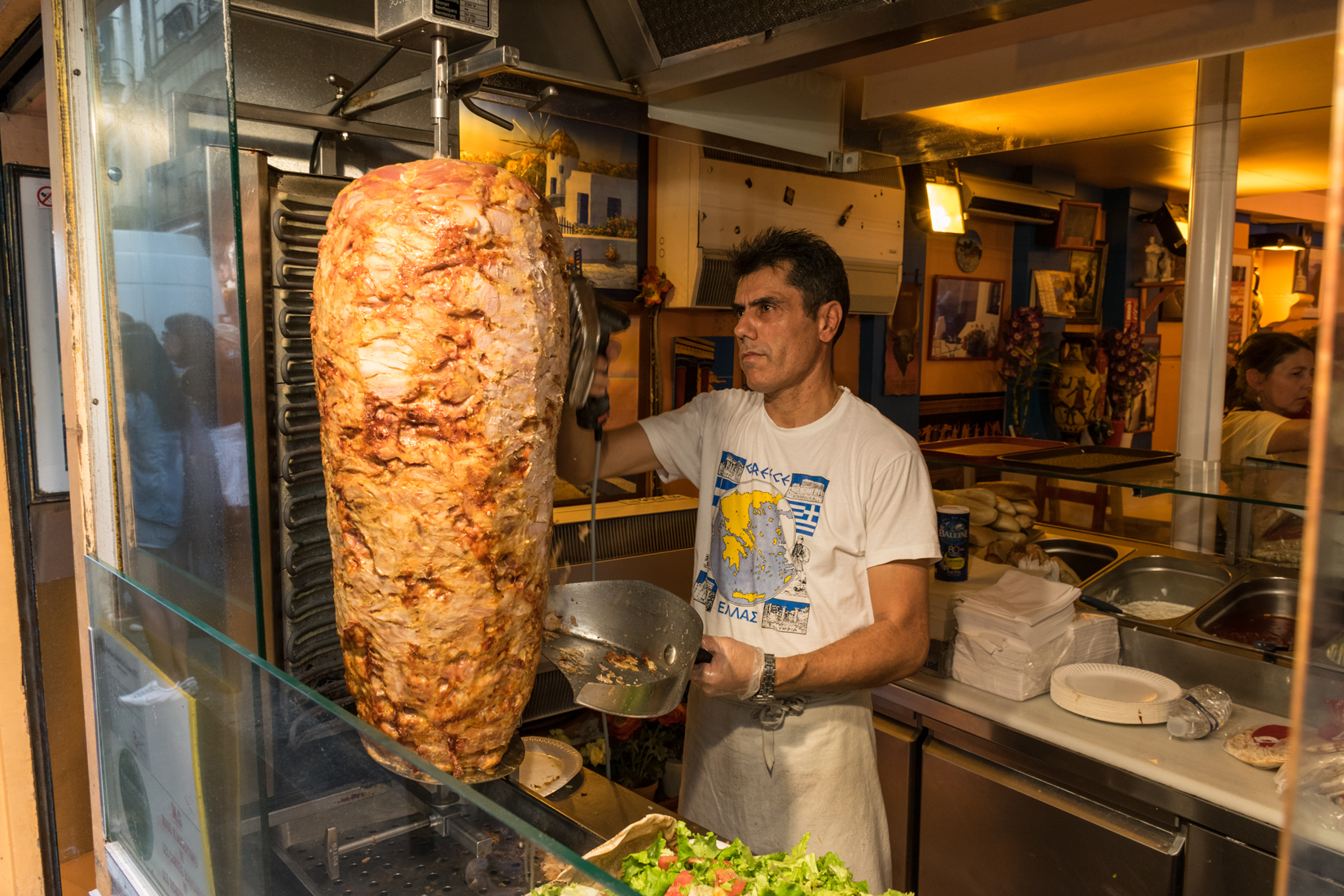 Greek kebabs seem particularly large Greek kebabs seem particularly large