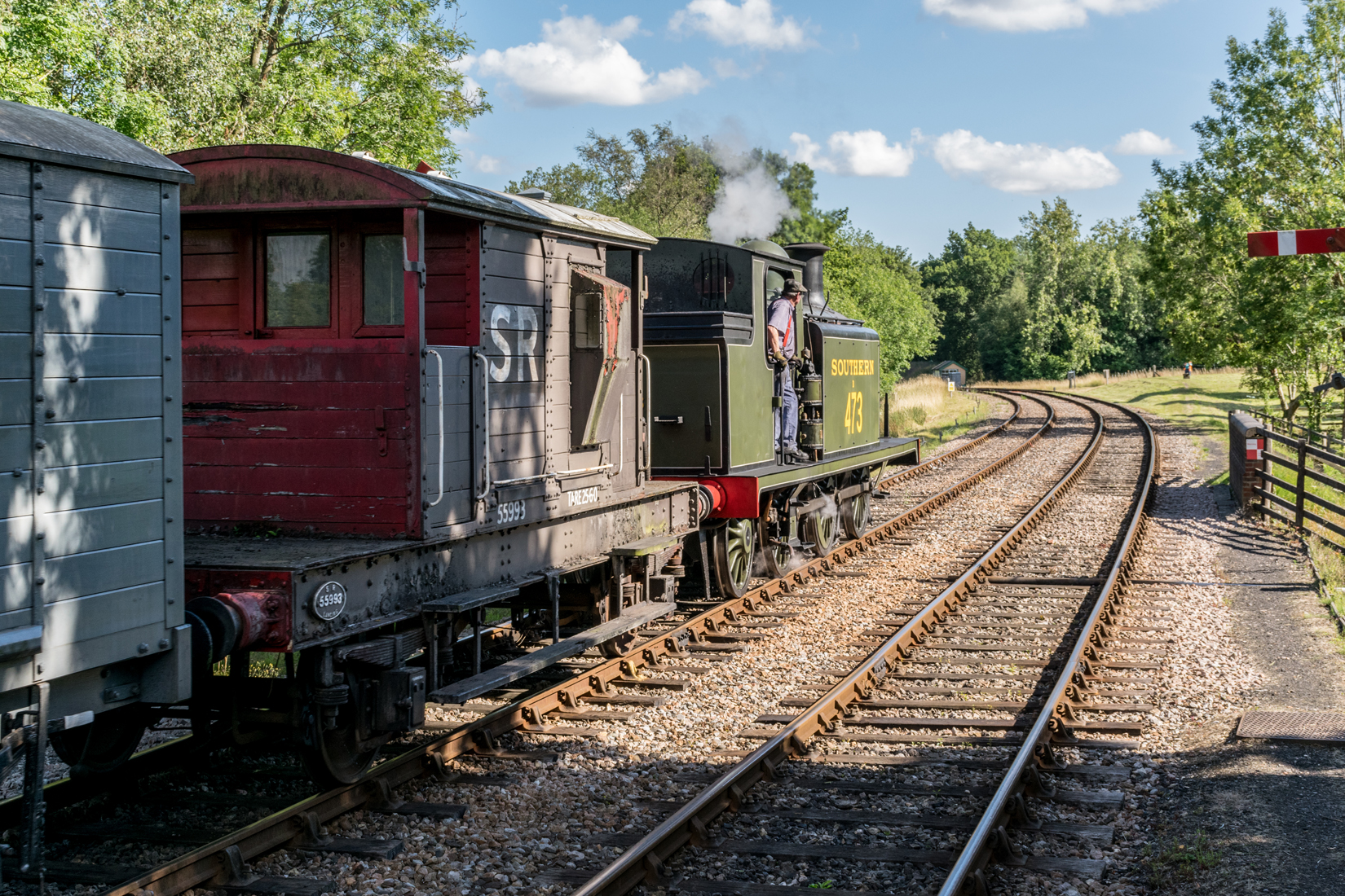B473 hauls the train out of Kingscote station