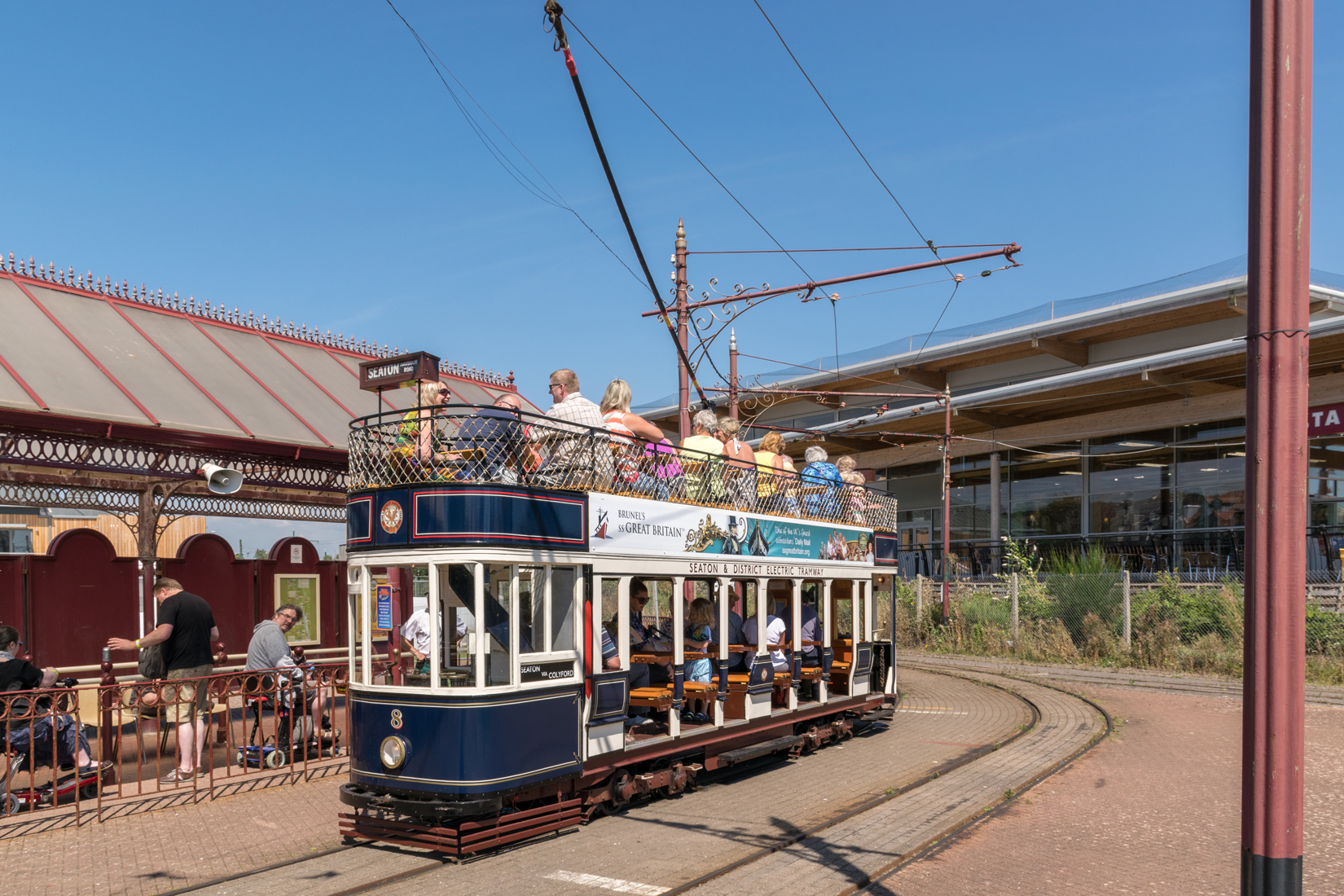 Car 8 at Seaton terminus. Built in 1968 at Eastbourne. It was the first car to be built for the Seaton gauge of 2’9”