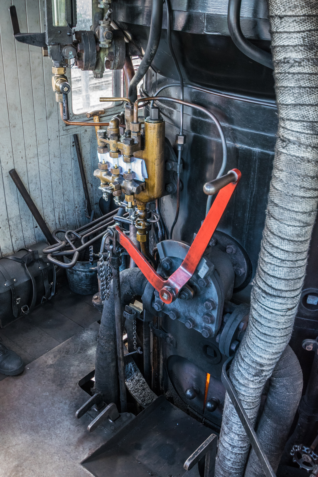 Inside the minute cab of Steam Railmotor No. 93