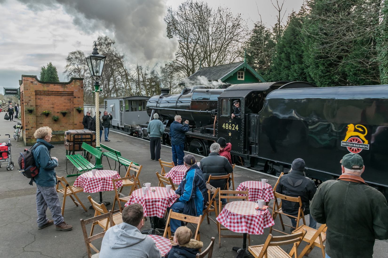 LMS 8F Class 48624 working through Rothwell station with the demonstration freight train.