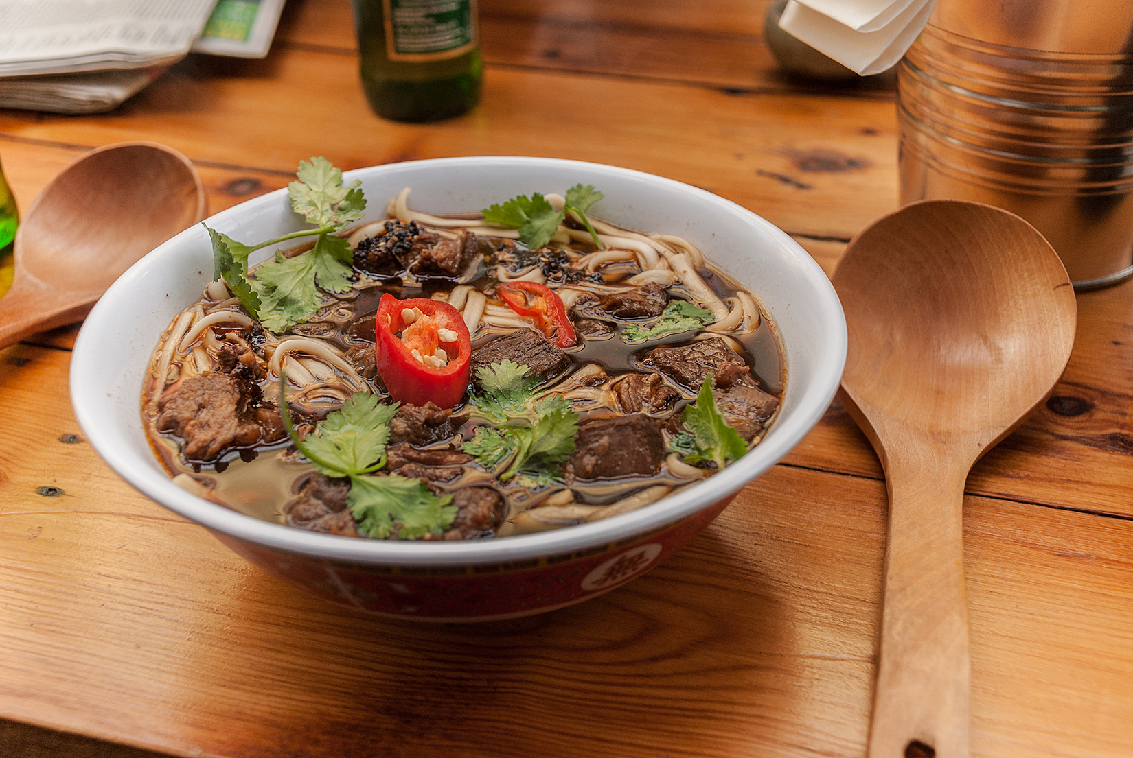 Spicy Beef and noodle soup for lunch