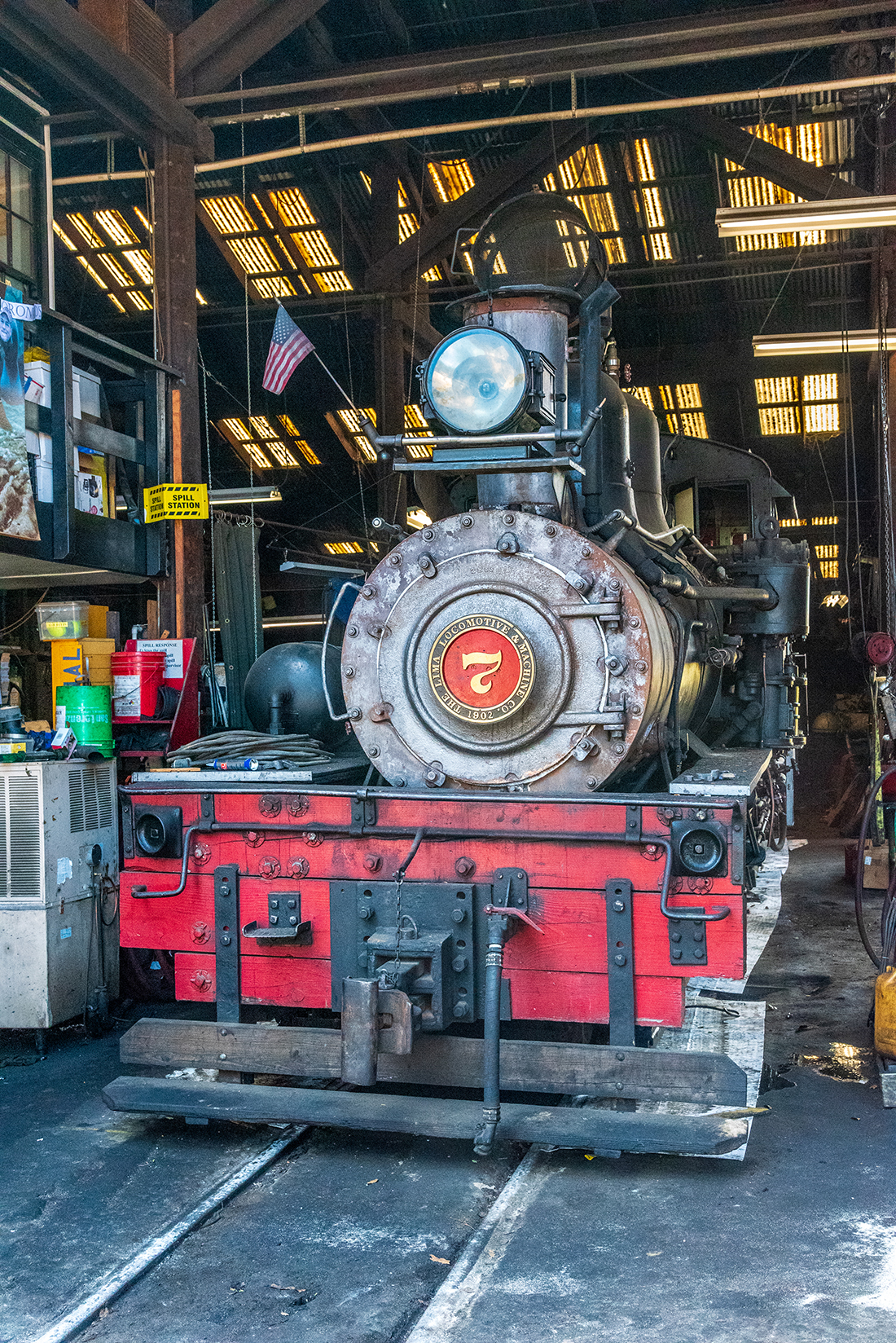 Loco #7 'Sonora' on shed at Felton